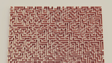 Labyrinth maze beige brown geometric design background line square puzzle block frame 3d illustration render digital rendering