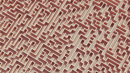 Labyrinth maze beige brown geometric design background line square puzzle diagonal full frame 3d illustration render digital rendering