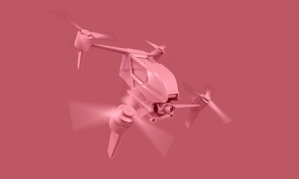 Modern FPV drone. Drone for racing, filming and entertainment. Four-engine aircraft on the radio control. Monocolor (monochrome) colorized style. 3d illustration.