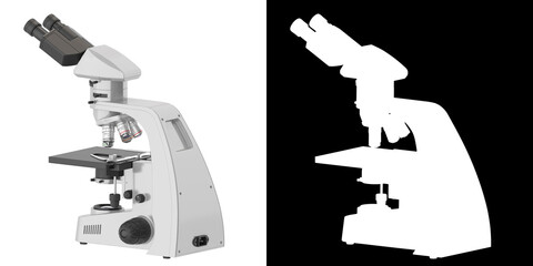 Realistic 3d illustration of a microscope. Pharmaceutical and educational tool. A magnifying tool for research. A symbol of science and chemistry. RGB+Alpha channel
