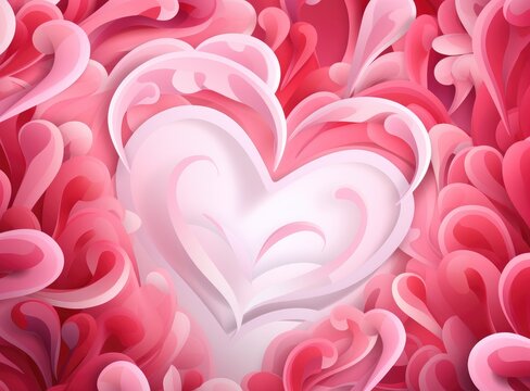 abstract composition with volumetric hearts in pink colors, modern, in vector style, multilayer, banner. creative design for Valentine's Day or Wedding. High quality photo