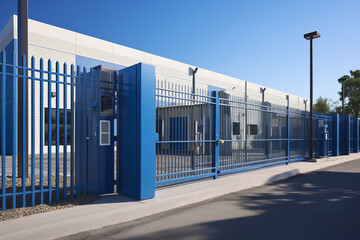 the secure entry gate of a self-storage facility.  - obrazy, fototapety, plakaty