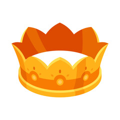 Isometric golden crown. Royal gold headdress for monarch, king or queen with luxury colored gemstones. Vector 3d jewelry isolated on white background
