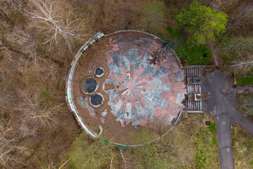 Aerial view of an abandoned dance floor in the park