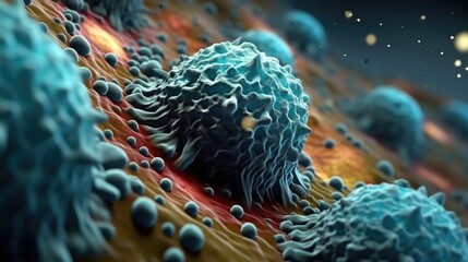 Cancer cell metastasis disease anatomy concept as growing malignant tumor on organ inside human body. 3D illustration.. - obrazy, fototapety, plakaty