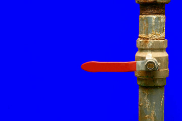 Plumbing. Sewerage. Water valve shutting off the water tap in the basement