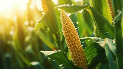 Dewy Corn Cobs in Sunrise Light