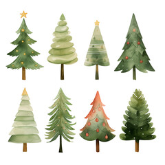 Fototapeta premium cute watercolor xmas trees png 