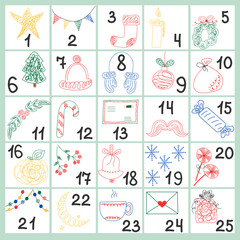 Winter advent calendar. Christmas numbers. Vector templates for celebration posters.