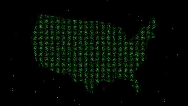 USA map with matrix code on plain black background