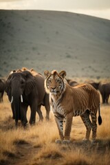 A variety of animals in the wild Savannah, Safari, Africa.