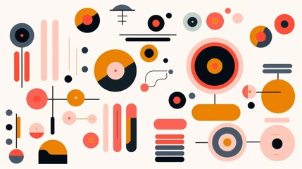 abstract retro geometric shapes vector: collection of 70s groovy style figures, flowers, pixels, and squares - perfect for banners, prints, and stickers in bauhaus memphis design