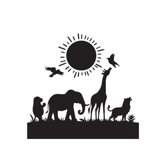 Animal Silhouette: Celestial Guardians of the Abyss in Nighttime Elegance Black Vector Animals Silhouette
