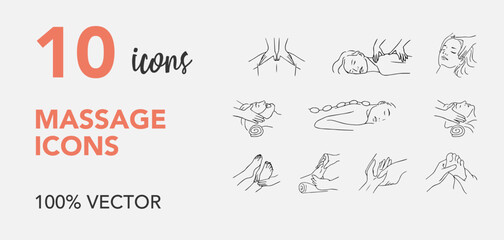 Massage vectors icon, thin line web icon set, vector illustration - obrazy, fototapety, plakaty