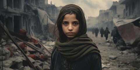 Civilian refugee affected from aggression of war and battle escape city from war zone which has no little comeliness
