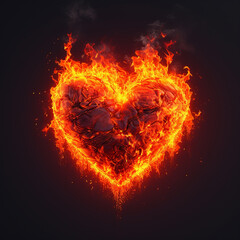 A heart-shaped formation created by dancing flames, flickering with warmth and energy, symbolizing passion, vitality, and the intense fervor of love within its fiery display. - obrazy, fototapety, plakaty