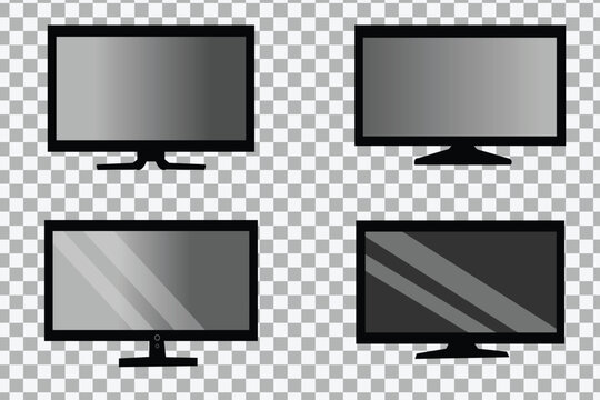 Vector set of realistic high definition TV screen with transparent background monitor isolated