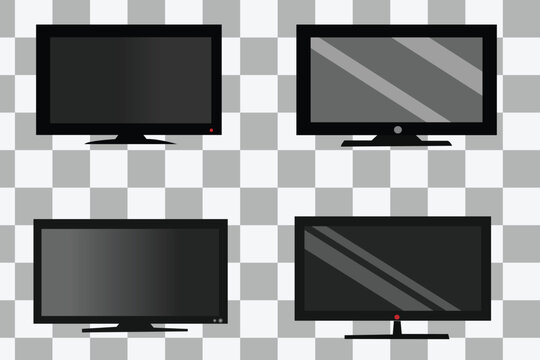 Vector set of realistic high definition TV screen with transparent background monitor isolated. 