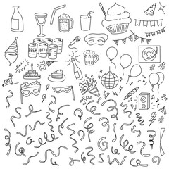 set of hand drawn icons for party and ribon