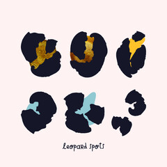 Set of leopard gold spots isolated on white background. Vector illustration