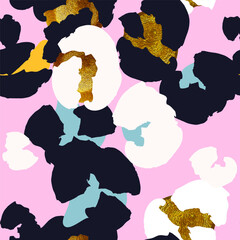 Leopard gold spots seamless pattern design in vector. Trendy colors