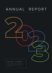 Dark annual report front cover page template with big color year numbers