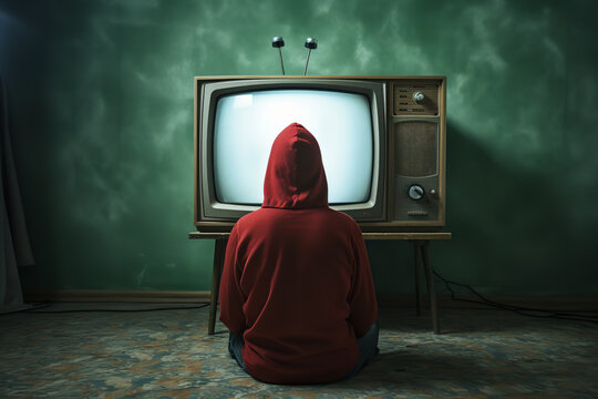 Lonely individual watching extremist propaganda