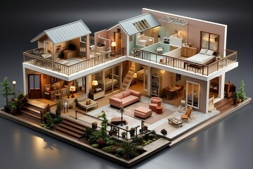 Stunning 3D model on detailed architecture floorplan showcasing modern home design, architectural precision, and meticulous planning for innovative living spaces