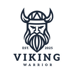 Nordic viking logo. Norse warrior icon. Horned barbarian helmet symbol. Norseman Odin emblem. Vector illustration. - obrazy, fototapety, plakaty