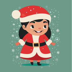 Girl Santa Claus cute illustration vector happy holidays Christmas New Year 