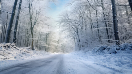 Winter Road. Snowy Landscape Journey