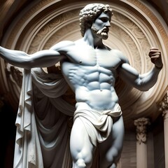 Obraz premium Sexy Muscular Guy Flexing with Robe Marble Sculpture Illustration