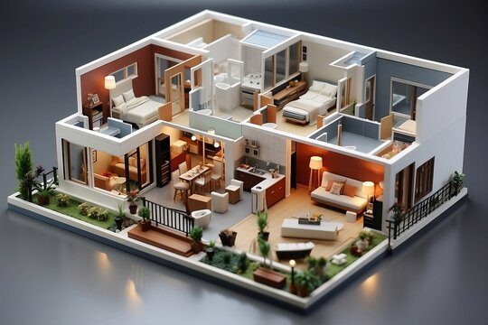 Stunning 3D model on detailed architecture floorplan showcasing modern home design, architectural precision, and meticulous planning for innovative living spaces