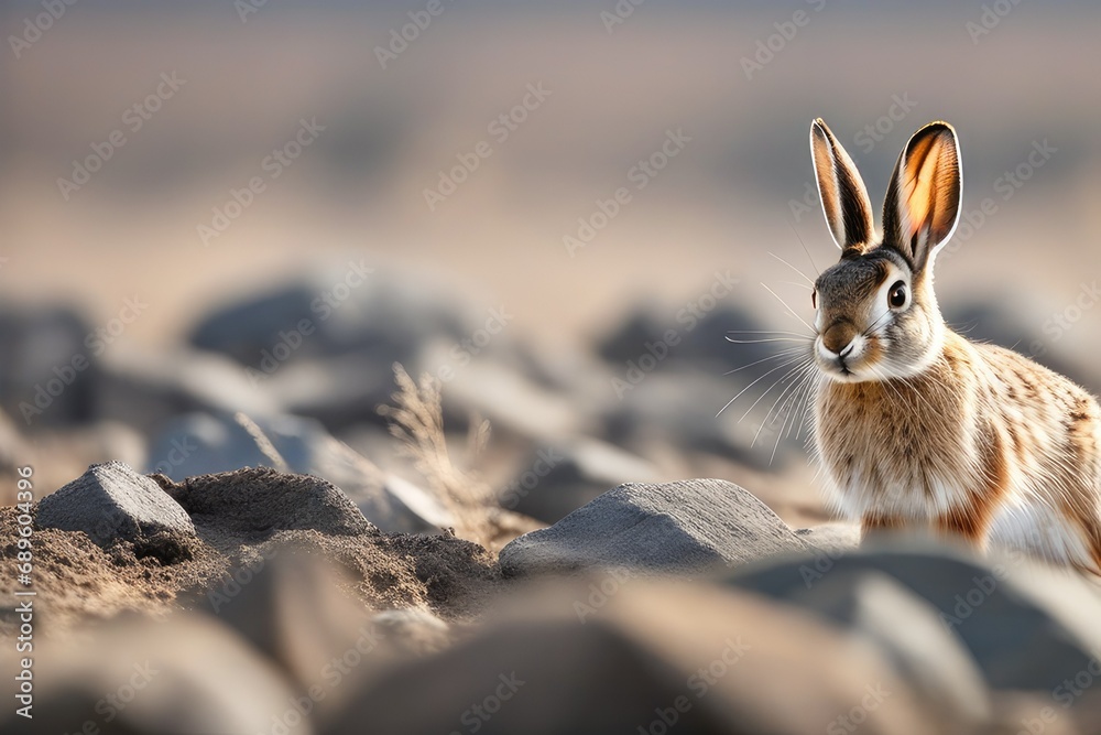 Wall mural a high quality stock photograph of a single hare rabbit full body isolated on a white background - Wall murals