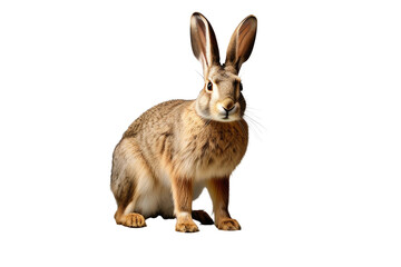 a high quality stock photograph of a single hare rabbit full body isolated on a white background - obrazy, fototapety, plakaty