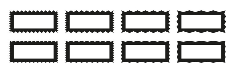 Fototapeta premium Zigzag edge rectangle frames collection. Jagged sticker or stamp set with wavy edges and blank place