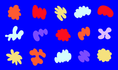 Set of colorful hand painted various shapes, forms and doodle objects. Abstract modern brutalist trendy vector illustration