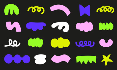 Hand drawn shapes set. Doodle colorful brutalist forms collection 