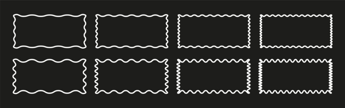 Wavy edge rectangle line frame. Linear zigzag badges collection
