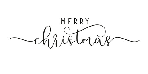 Merry Christmas elegant greeting brush calligraphy. Hand drawn modern brush typography isolated on white background for social media banner. Vector illustration
