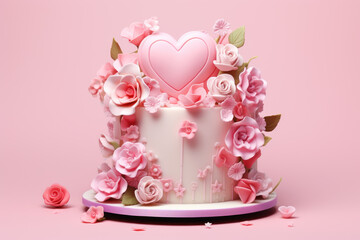 Valentine's Day cake decorated with edible flowers and hearts