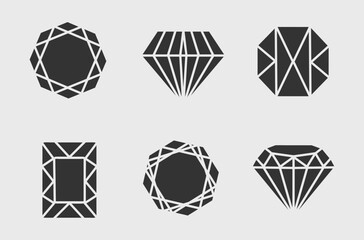 Set of diamonds in flat style. Linear outline sign. Vector icon logo design diamonds. Jewel and gem icons and symbols. Effect background Diamond Shapes gemstone. Star sparkling stars glittery - obrazy, fototapety, plakaty