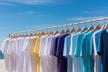 Fototapeta premium Clothes hanging in row on a line to dry in the wind.