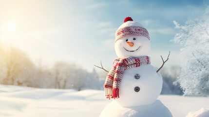 Fototapeta premium snowman, christmas, winter, snow, holiday, hat, cold, snowflake, xmas, vector, card, illustration, 