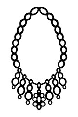 Neck necklace. Hanging decoration with dangling beads and a flower in the center. Sketch. Vector illustration. Precious item. Outline on isolated background. Coloring book for children. 