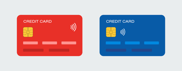 Credit card payment. Bank or credit card red and blue color. Vector stock illustration.