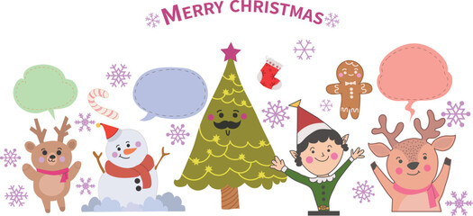 Merry Christmas cartoon with speech bubble cartoon comic design type vector isolated fun,cute,smilie 
