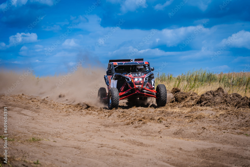 Wall mural utv buggy and 4x4 offroad in sandy track. rally extreme riding