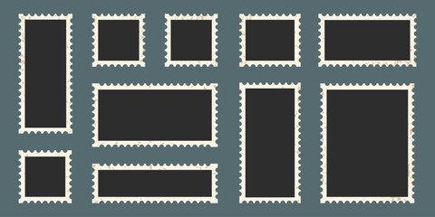 Old Photo Paper Set With Grunge Aged Texture Border. Vintage Photograph Album, Blank Photo Frame. Black Picture, Retro Photography Card Collection. Isolated Vector Illustration