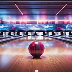 closeup of a bowling ball rolling down the bowling alley - obrazy, fototapety, plakaty